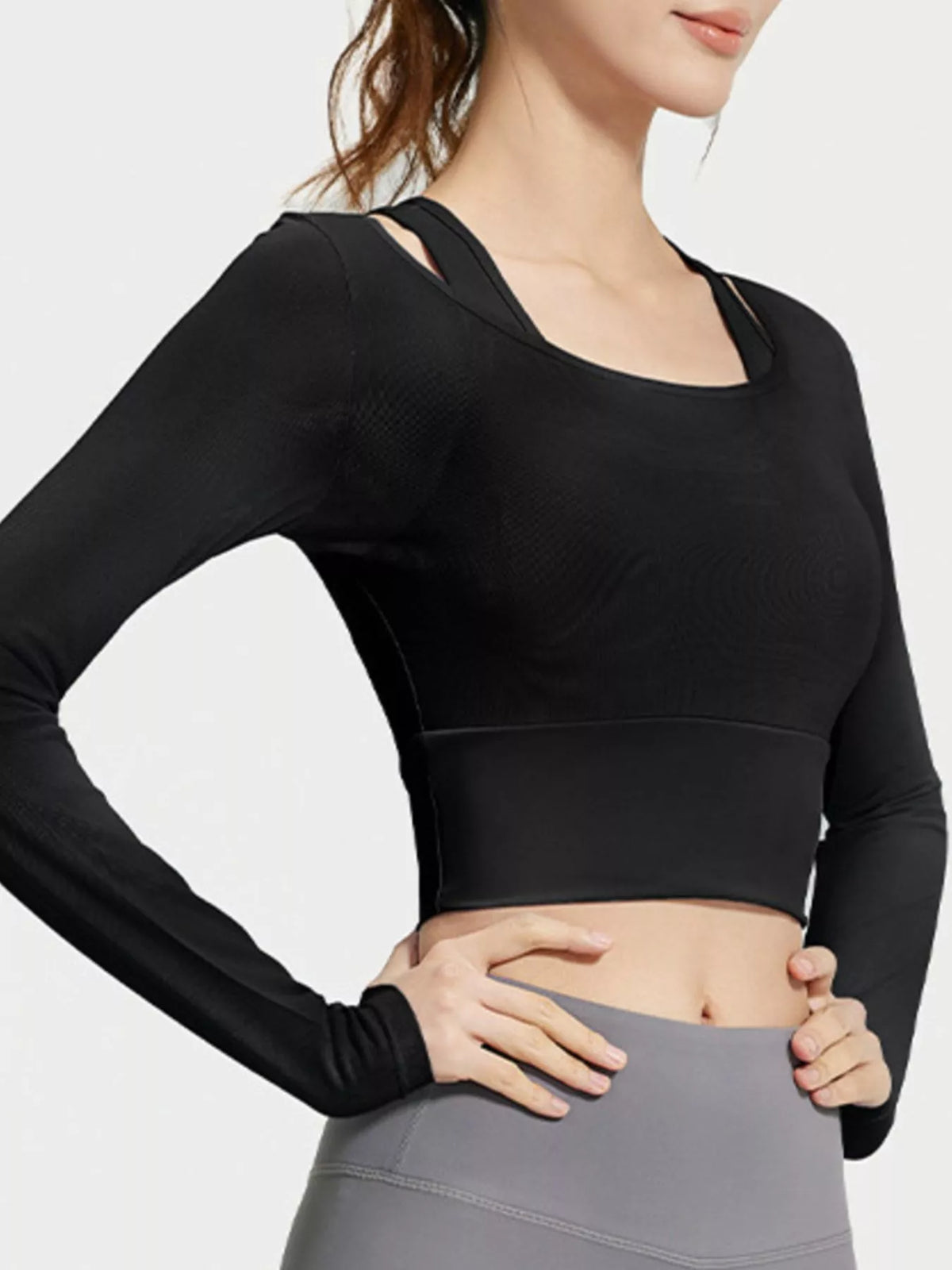 Long-Sleeve Active Top with Built-In Bra