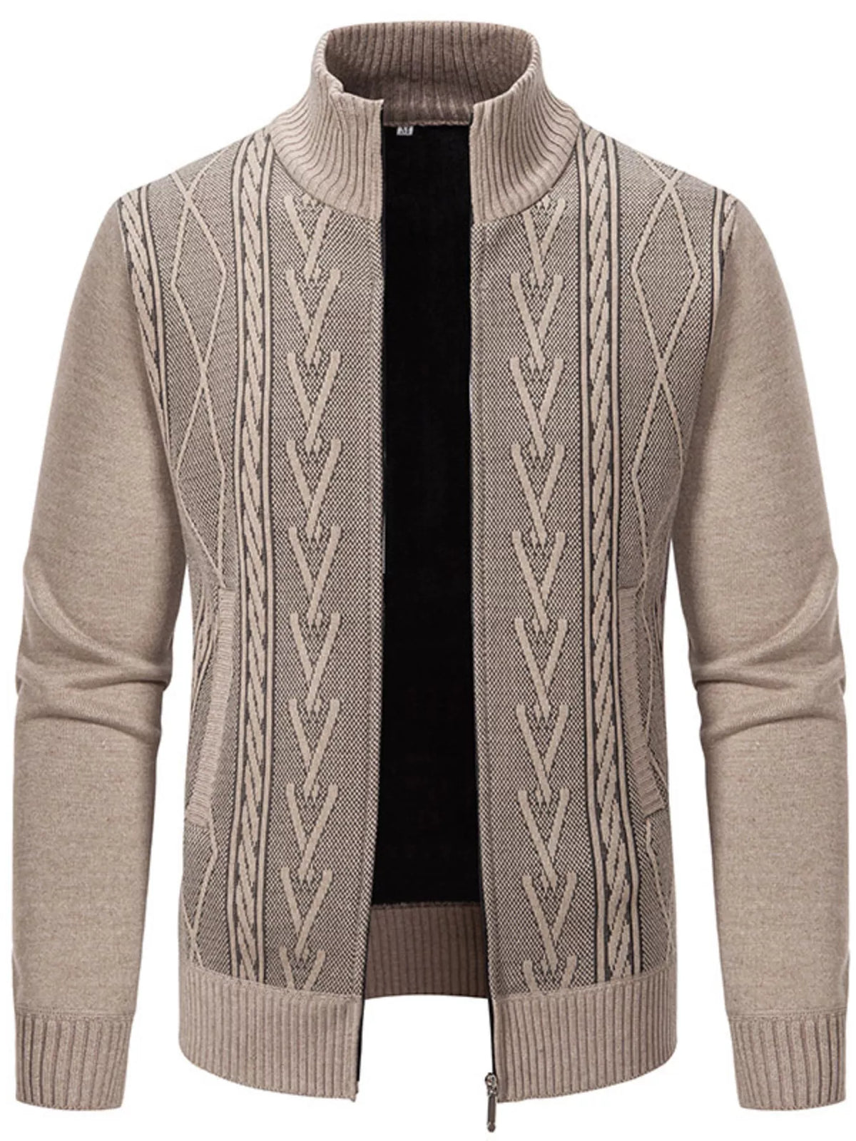Men's Plus Size Stand-Collar Cable-Knit Zip Cardigan