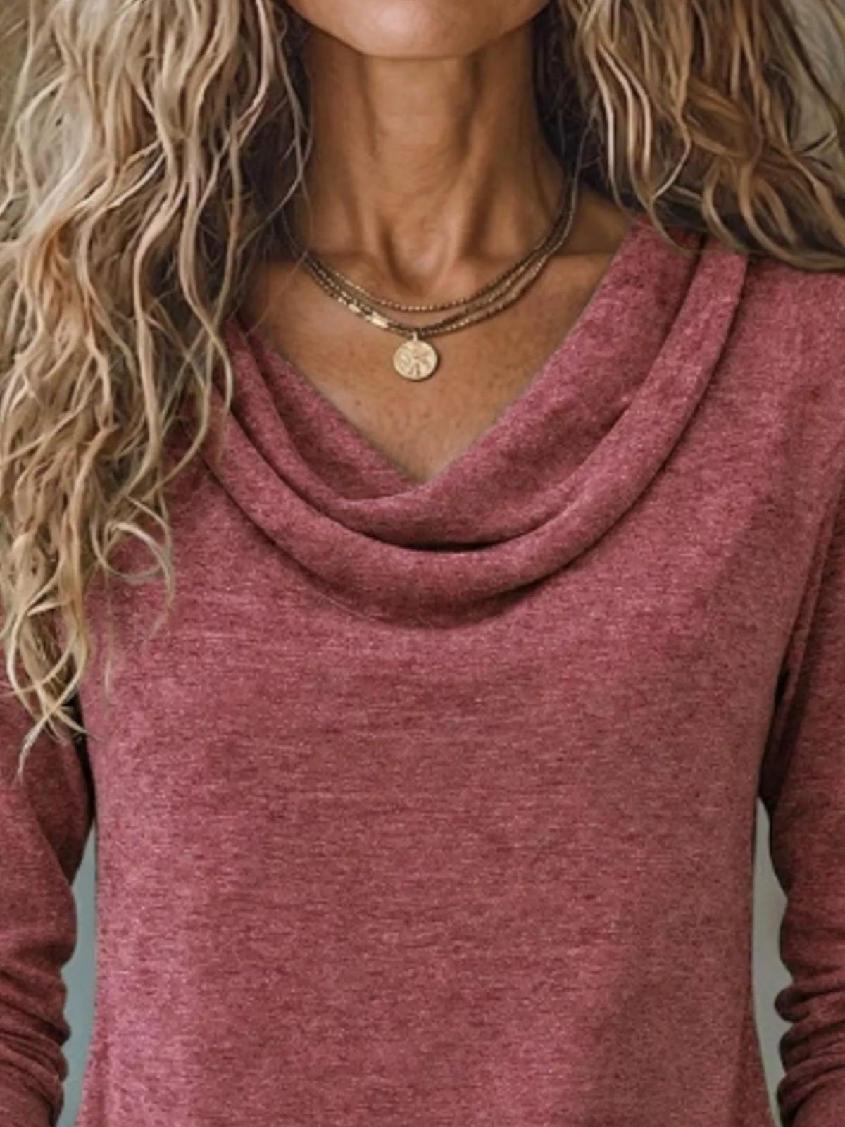 Cowl-Neck Long-Sleeve T-Shirt