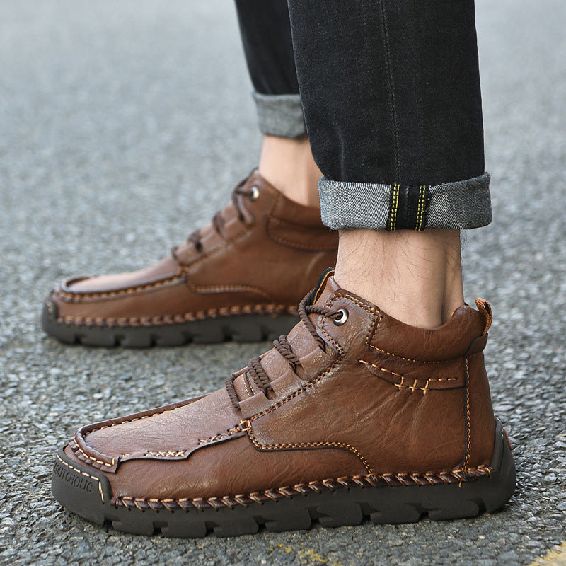 Men's Retro Casual Velvet Warm Cotton Shoes | Thick Sole Lace-Up Sneakers | Black Brown Khaki