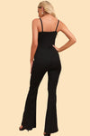 Black long stretchy mesh jumpsuit for women