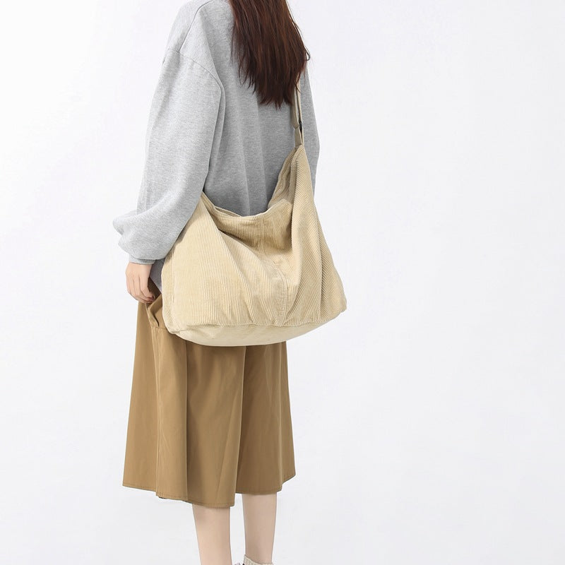 Corduroy Crossbody Bag – Spacious Retro Shoulder Bag for Women | Casual Minimalist Style