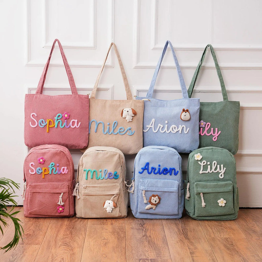 Women's Corduroy Handbag - Minimalist Casual Shoulder Bag with Embroidery