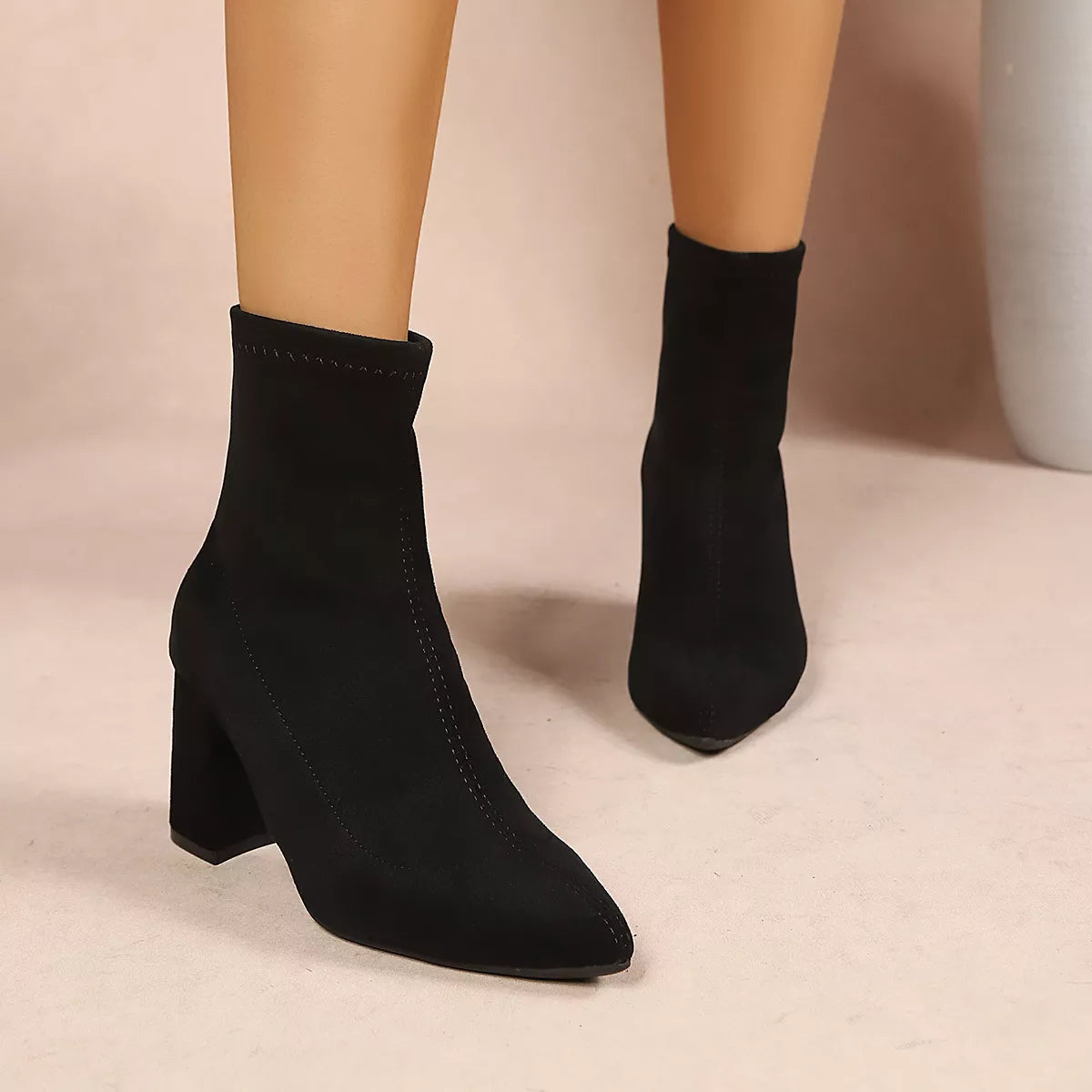 Pointed-Toe Block-Heel Ankle Boots
