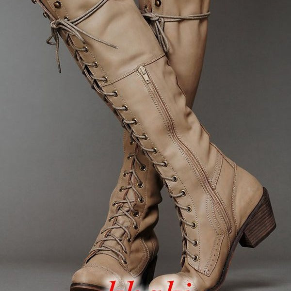 Women's Over-the-Knee Boots – PU Leather Round-Toe High-Shaft Boots with Side Zipper