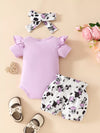 Clover Club Ruffled Cow Bodysuit and Shorts Set with Headband — product view 7