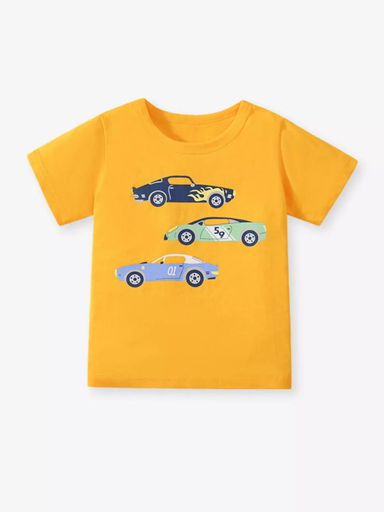 Another view: Kids' Car Graphic Cotton T-Shirt — Yellow
