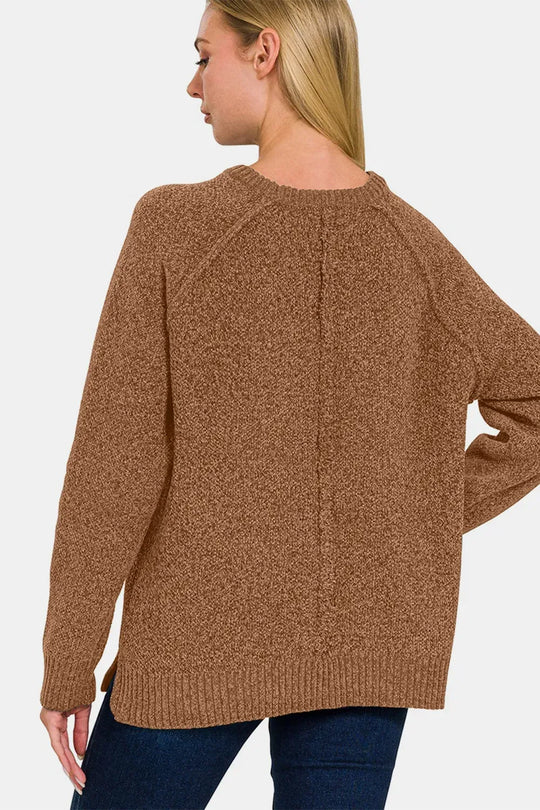 Another view: Side Slit Raglan Sleeve Sweater