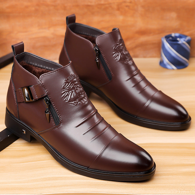 Men's Retro Wide-Fit Ankle Boots | Double-Layer Cowhide Leather Side Chain Boots
