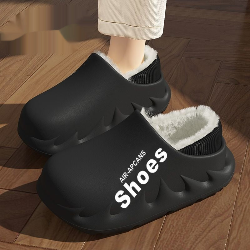 Men's Fleece-Lined Waterproof EVA Slippers - Non-Slip Indoor House Shoes with Faux Fur Lining