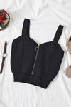 Zip-front cutout sleeveless ribbed-knit crop top