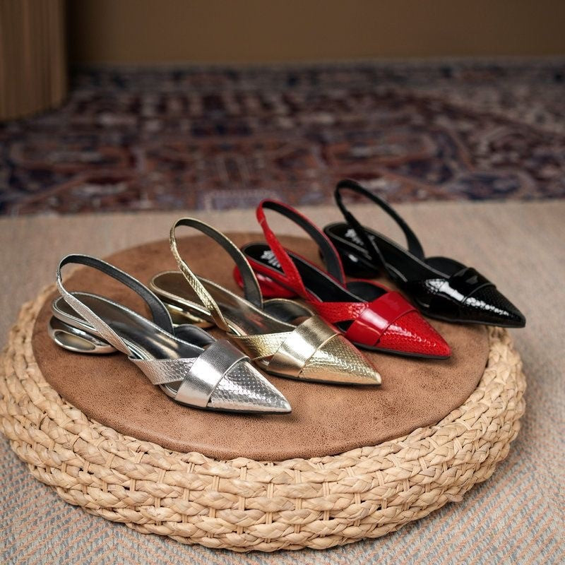 Women's Patent Leather Cutout High-Heel Sandals - Pointed Toe Slip-On Heels