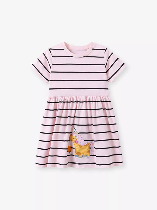 Another view: Embroidered Striped Unicorn Cotton Dress