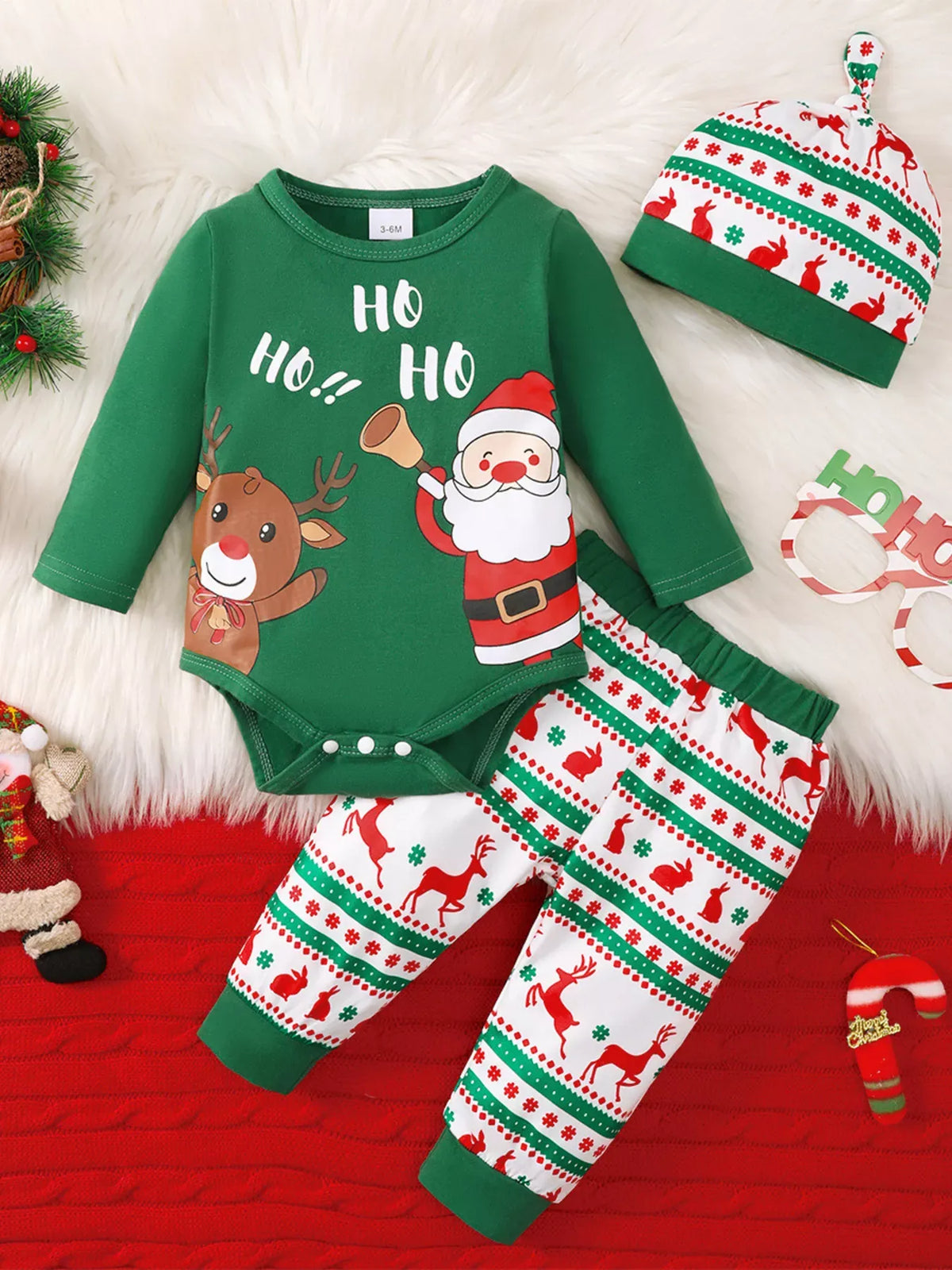 Baby Christmas Santa & Reindeer 3-Piece Outfit Set — photo 1