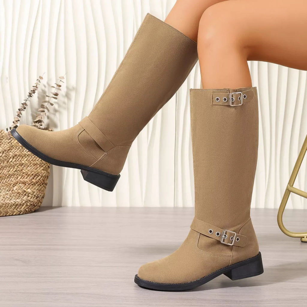 Women's Round Toe Block Heel Ankle Boots | Mid Heel Suede Zipper Boots