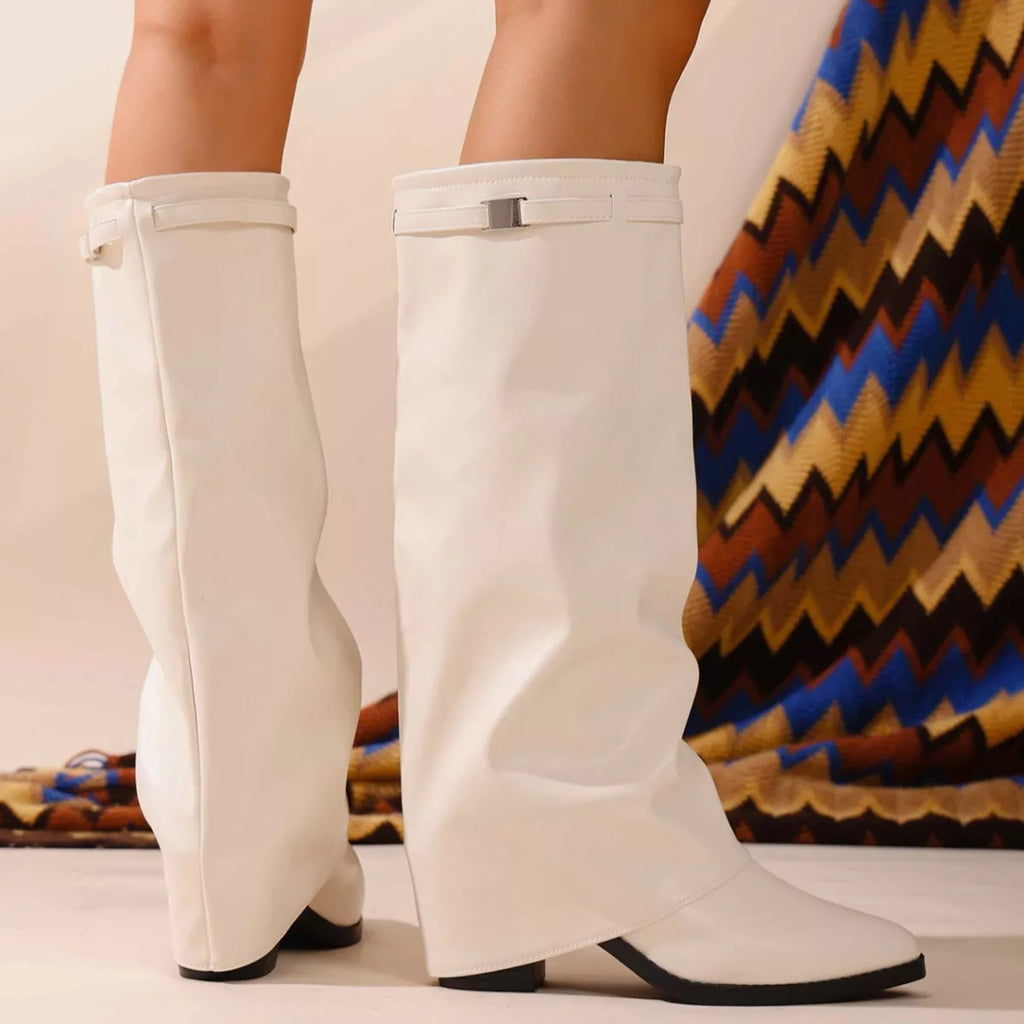 Women's Pointed Toe Block Heel Boots | Stable High Heel | PU Leather Ankle Boots