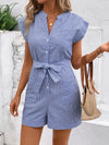 Liora Striped Notched Tie Waist Romper — product view 3