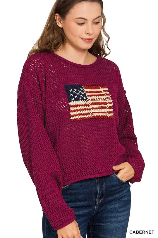 Another view: American Flag Crew Neck Sweater