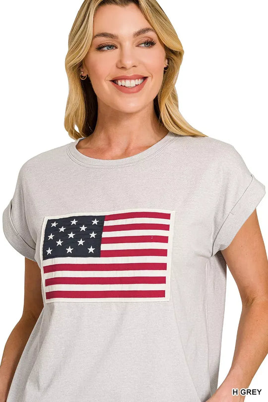 Another view: USA Flag Round Neck Short Sleeve T-Shirt