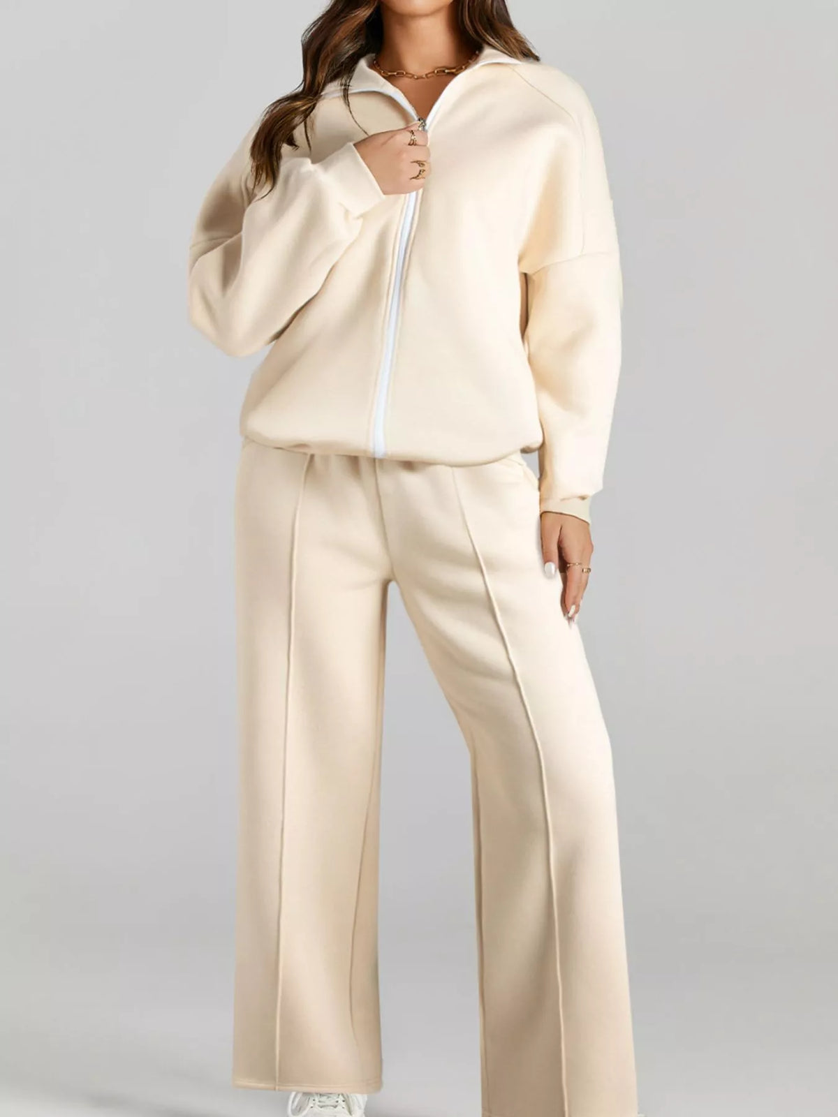 Drop Shoulder Zip-Up Jacket & Drawstring Pants Active Set