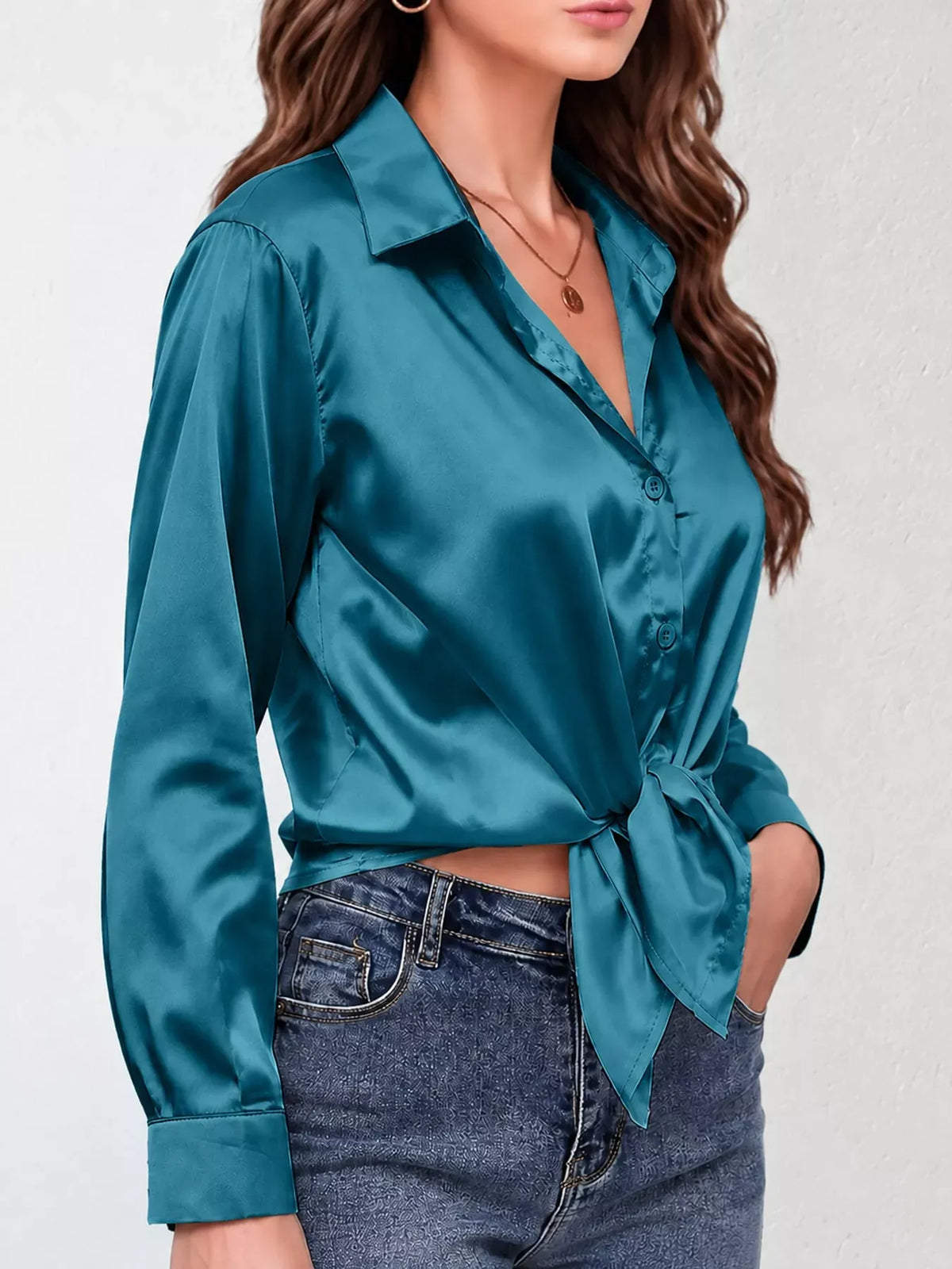 Women's Satin High-Low Button-Down Shirt — photo 54