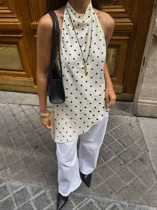 Another view: Polka-Dot Draped Halter Top