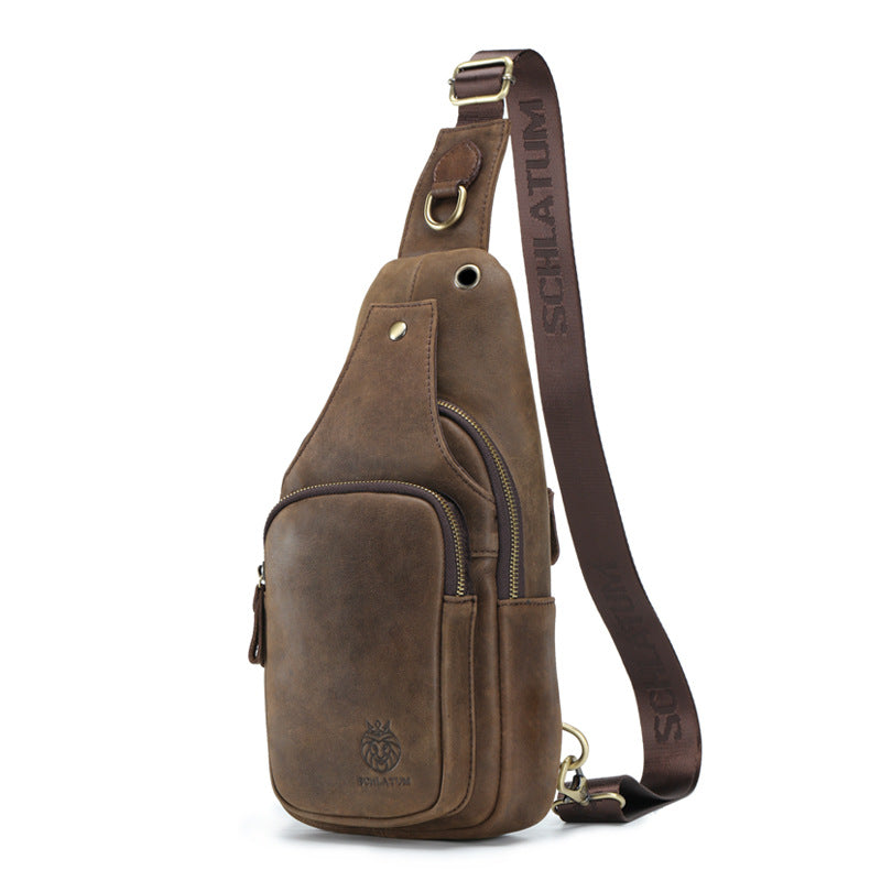 Men's Retro Genuine Leather Sling Bag – Full-Grain Cowhide Chest Crossbody Bag