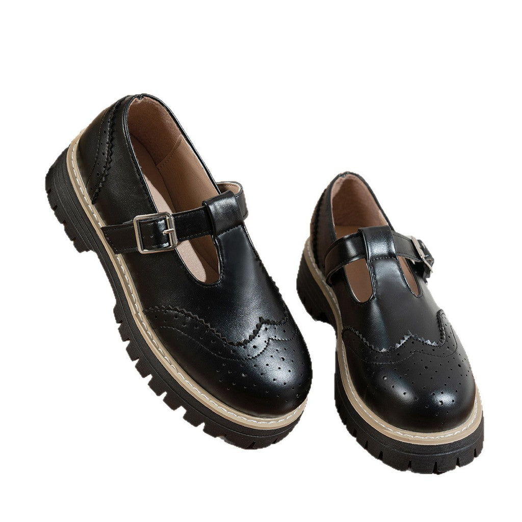 Women's Retro British Chunky Heel Pumps | Hollow-Out Buckle Loafer Shoes