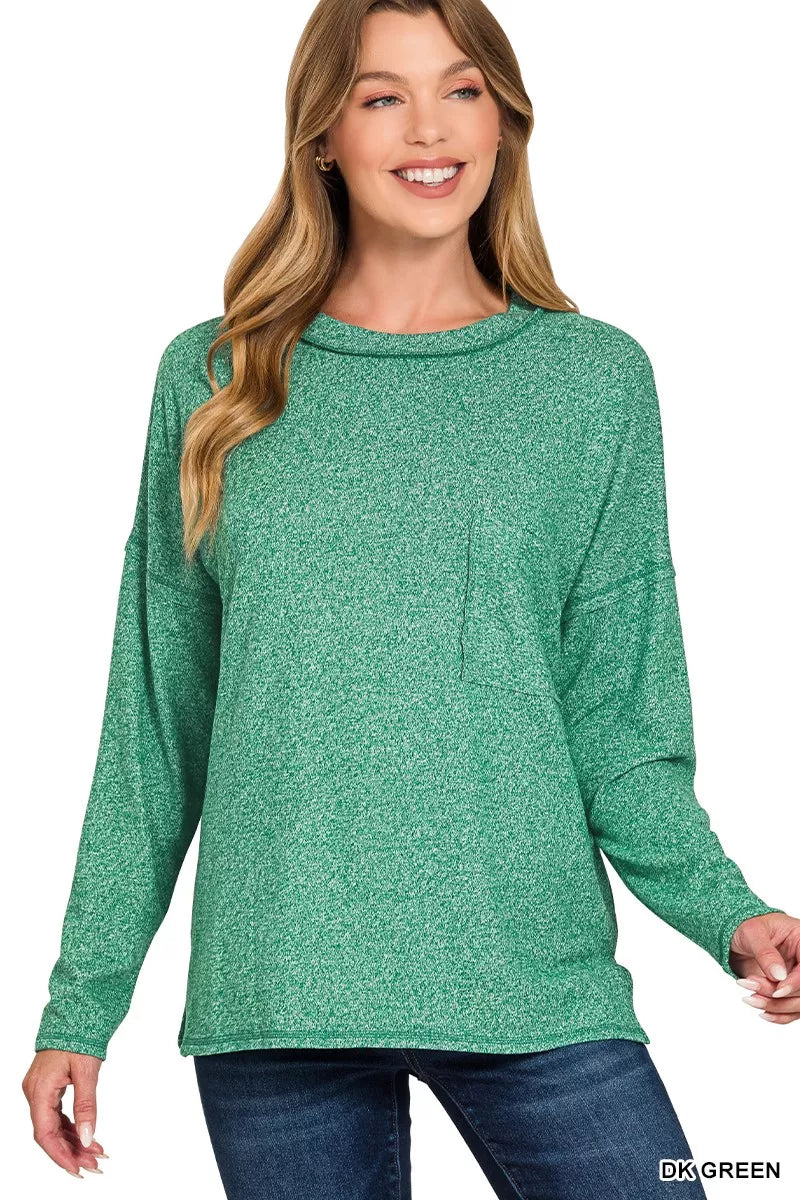 Soft Melange Hacci Round-Neck Long Sleeve T-Shirt