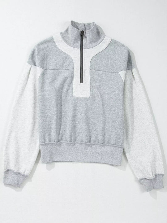 Another view: Half-Zip Collared Side-Slit Sweatshirt — Light Gray