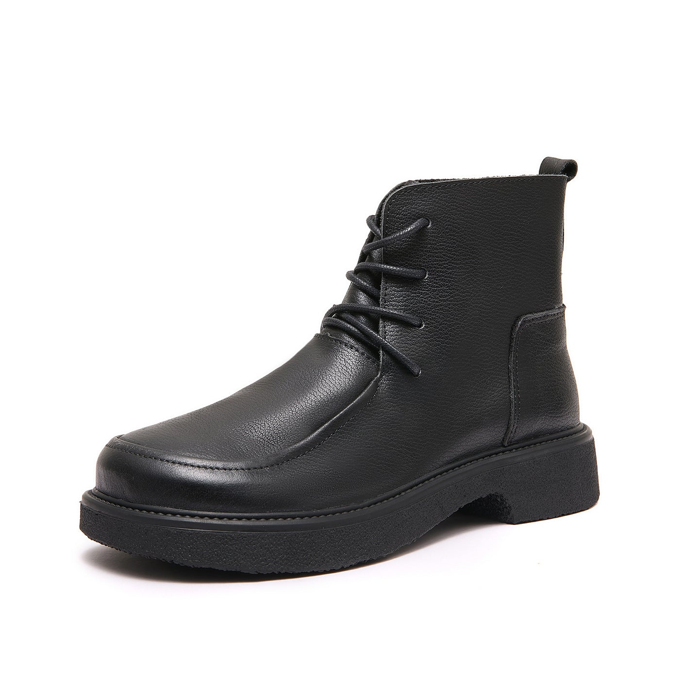 Women's High-Top Lace-Up Cowhide Leather Boots – Round Toe, Non-Slip Rubber Sole | Black & Coffee