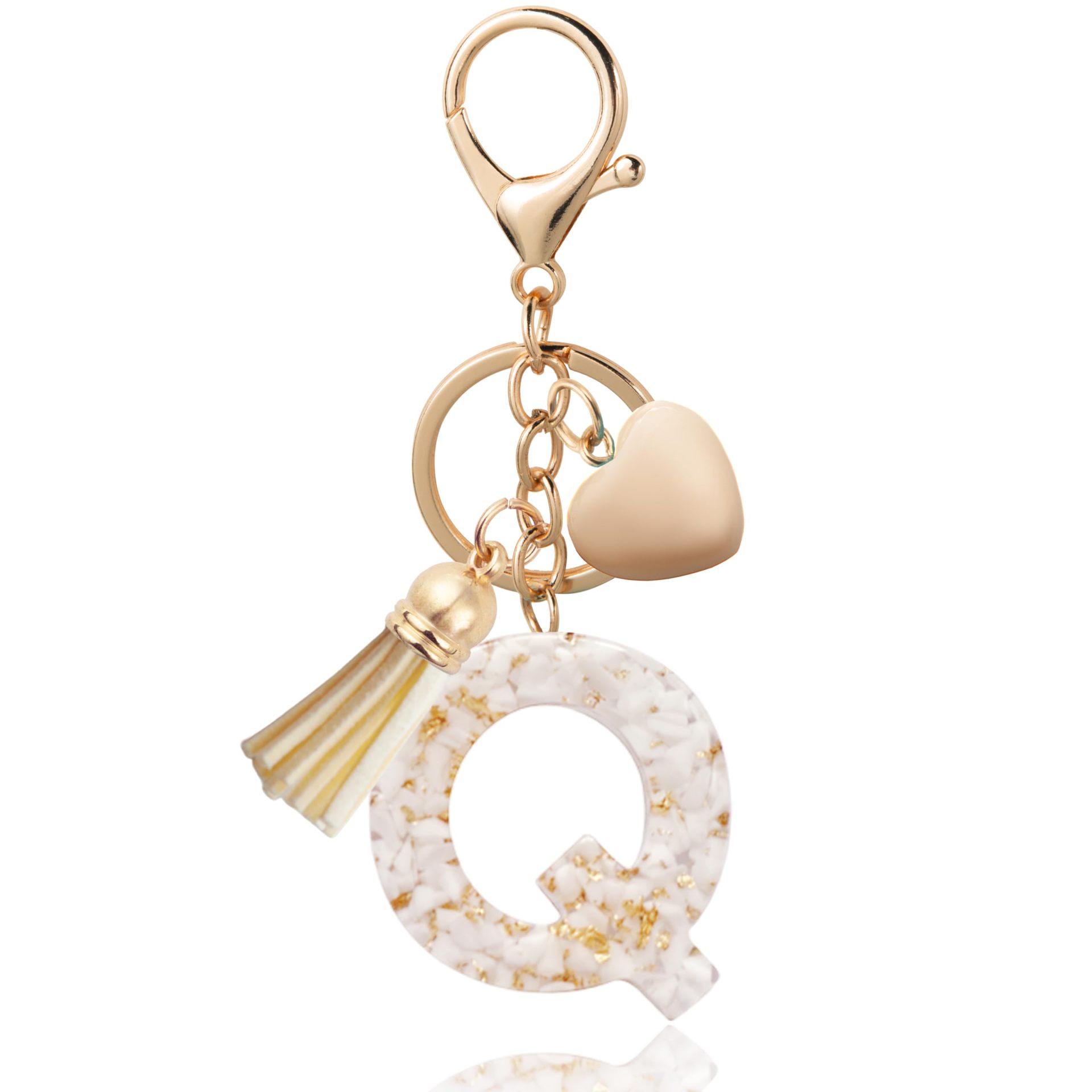 Personalized Heart Shell Letter Pendant Necklace with Tassel - A-Z Initial Charm