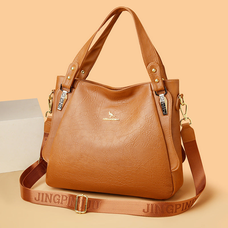 Women's High-Capacity PU Leather Tote Shoulder Bag | Elegant Niche Design | Black, Khaki, Brown
