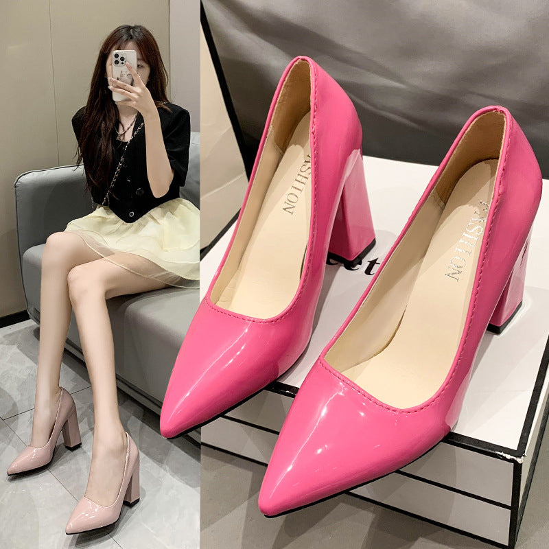 Women's Pointed-Toe Chunky Heel Pumps - Slip-On Block Heel Shoes