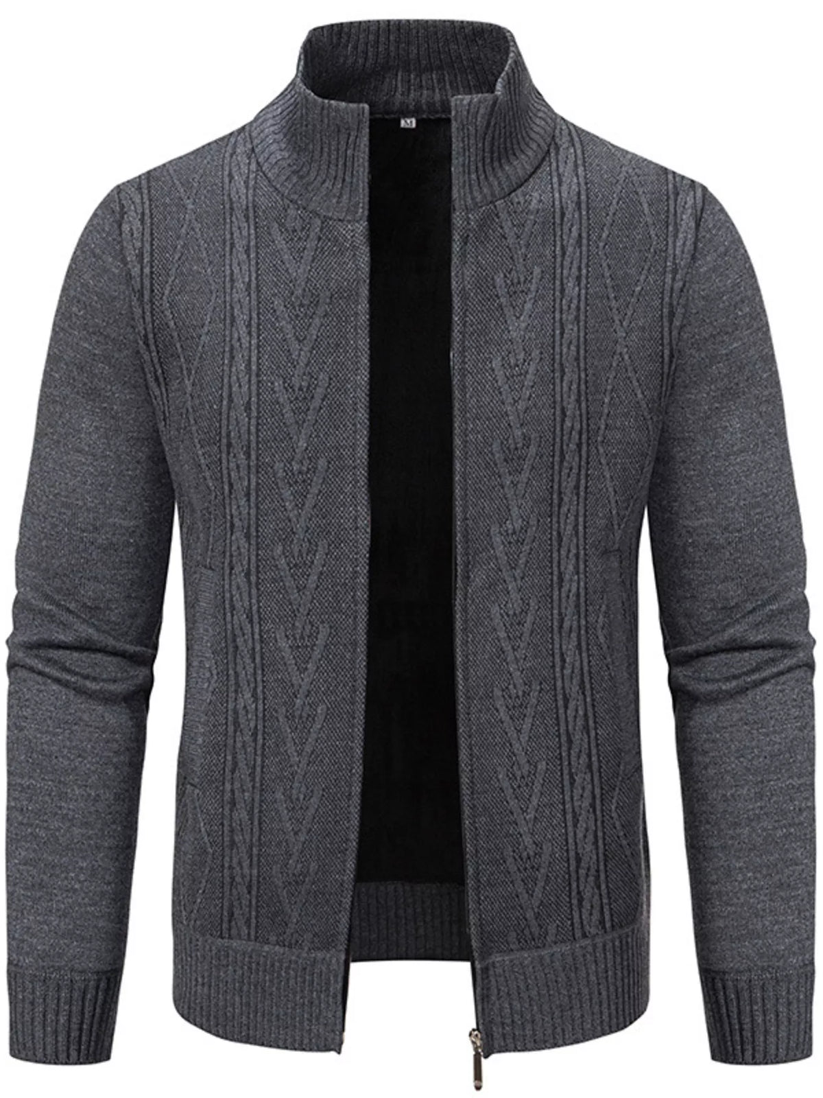 Men's Plus Size Stand-Collar Cable-Knit Zip Cardigan