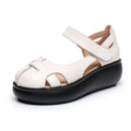 Women's Genuine Leather Closed-Toe Roman Sandals – Velcro Strap Flat Sandals