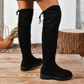 Women's Elastic Thick Sole Knee High Boots – Slip-On Square Heel Suede Over-the-Knee Boot