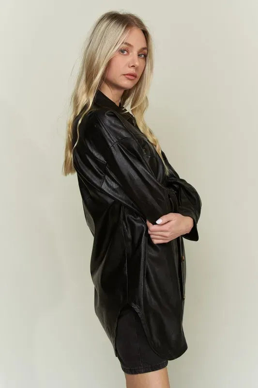 Another view: Davi & Dani Faux Leather Button Up Jacket with Chest Pockets