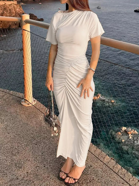 Another view: Ruched Short-Sleeve Maxi Dress
