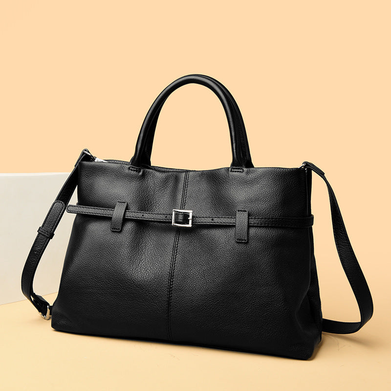 Women's Genuine Leather Tote Handbag – Large Capacity Shoulder Bag with Chain Strap