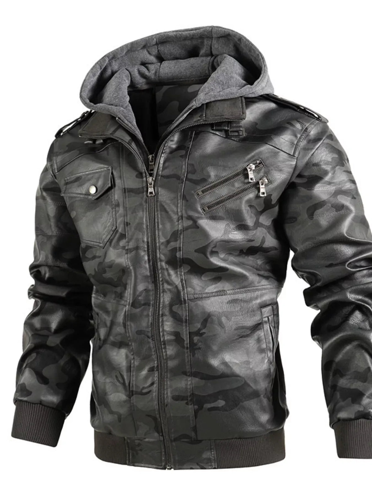 Men's Hooded Faux Leather Moto Jacket — photo 10