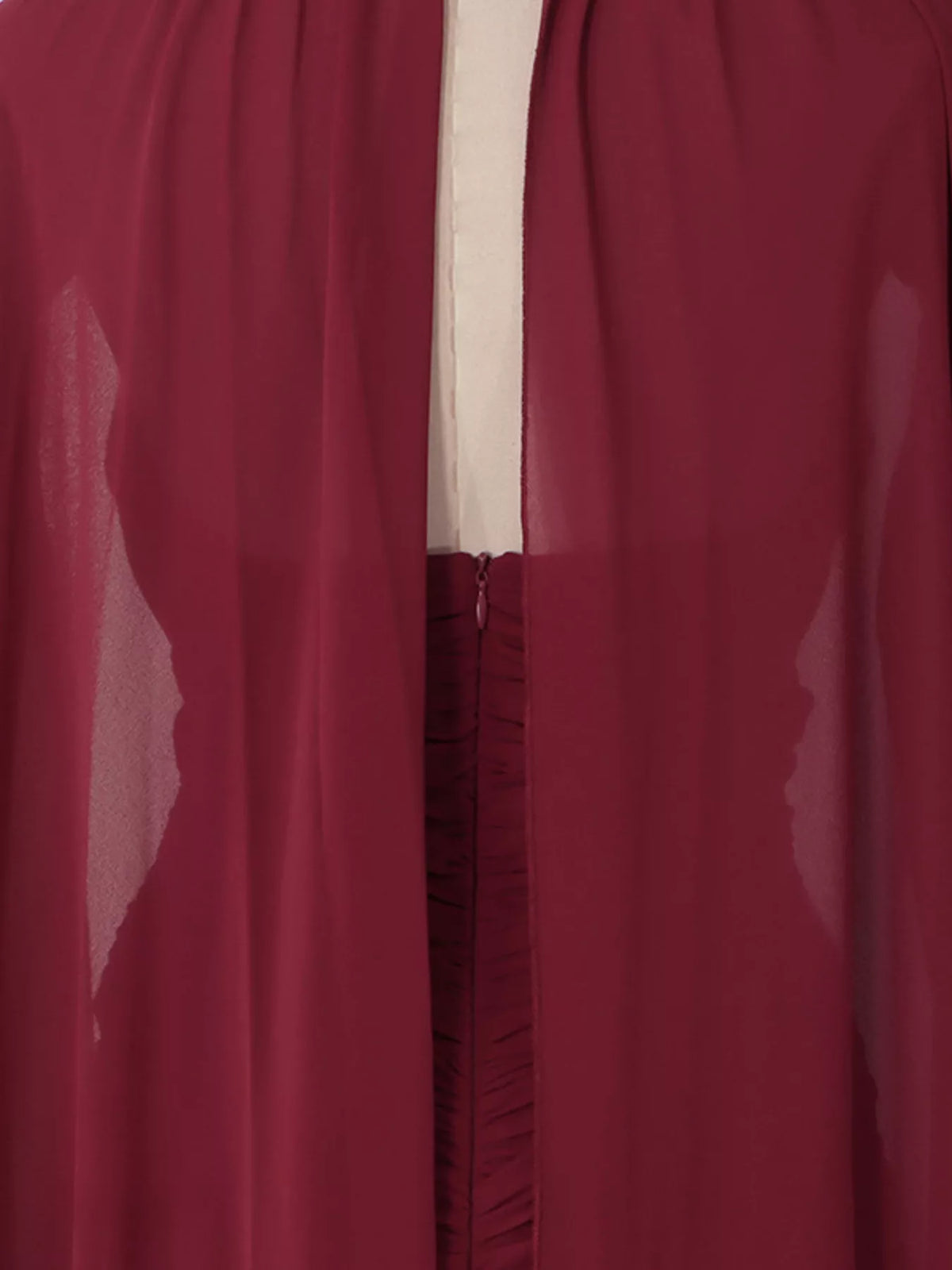 Red Ruched Halter-Neck Cape Maxi Dress