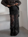 Black full-length lace skirt for women
