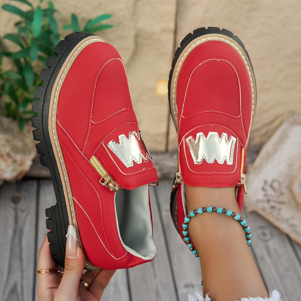 Women's Plus Size Chunky Platform Loafers | Side Zipper Block Heel Shoes