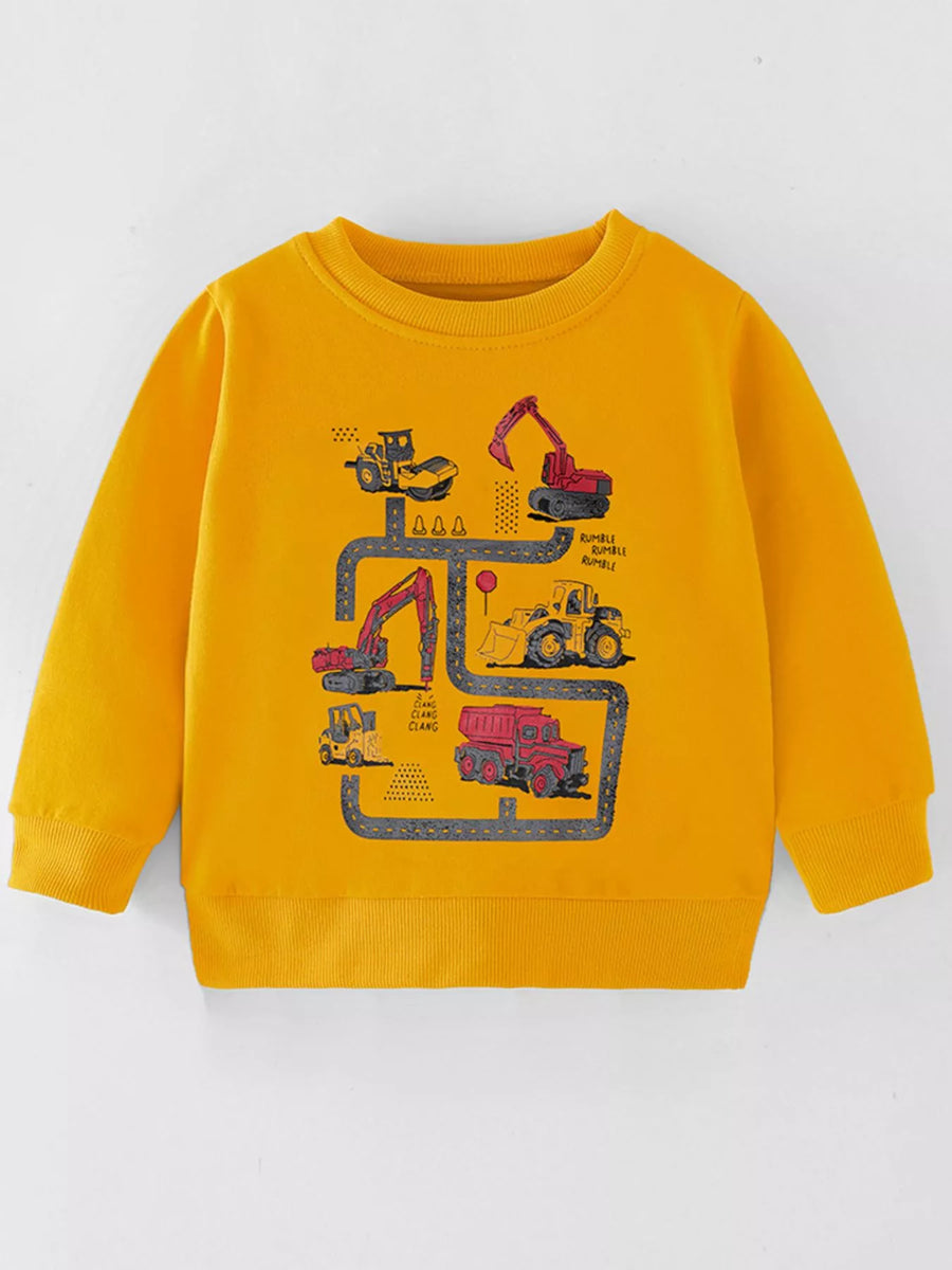 Kids' Construction Vehicle Sweatshirt — Mustard