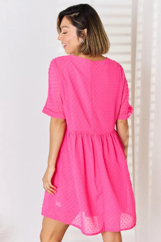 Another view: Swiss Dot Rolled Short Sleeve Babydoll Dress