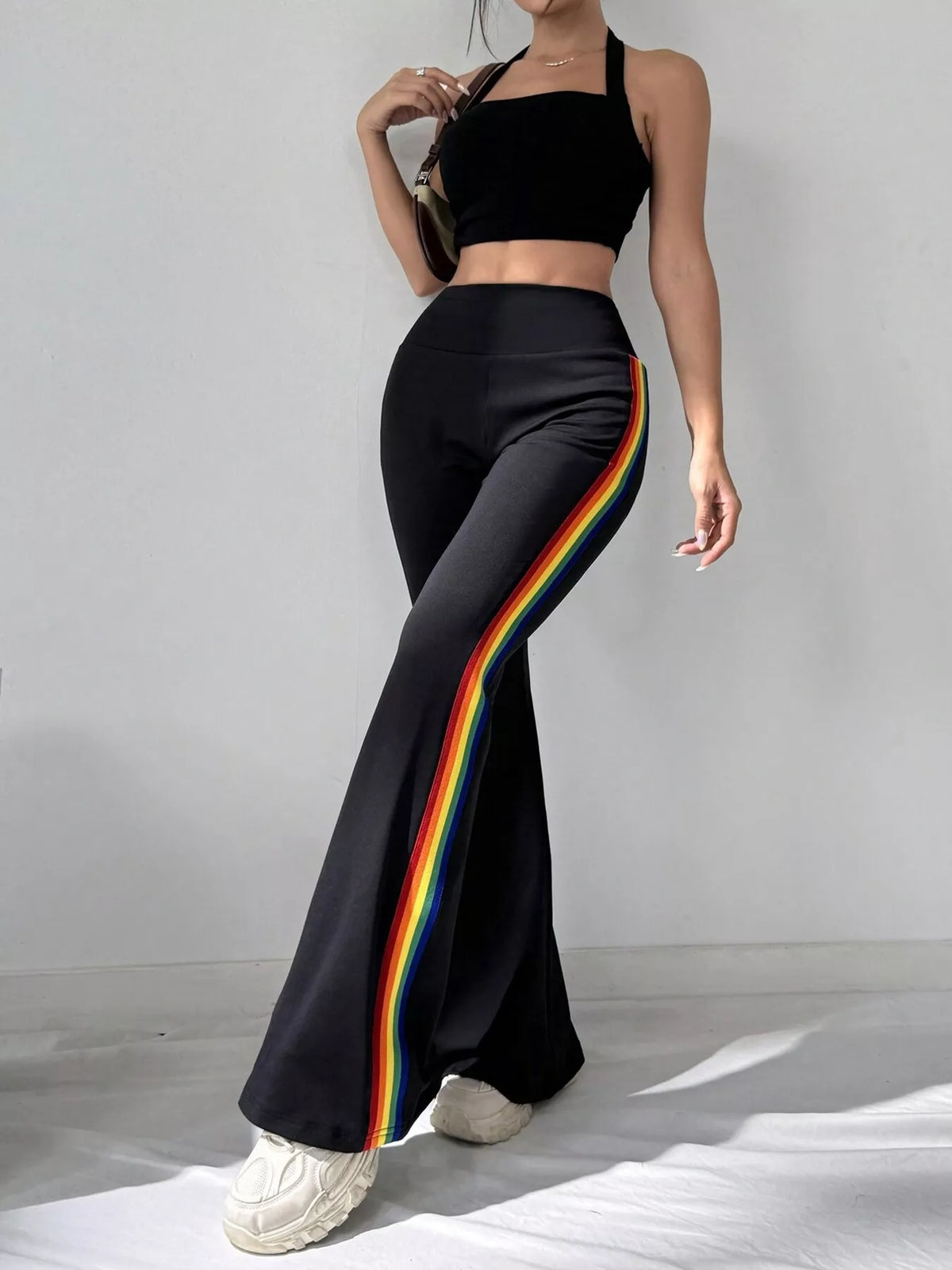 High-Waisted Side-Stripe Flare Active Pants