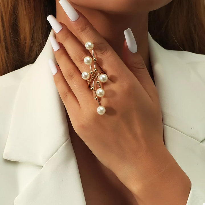 Gold-tone synthetic pearl bypass ring
