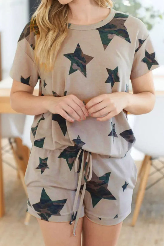 Another view: Camo Star Tee & Shorts Lounge Set — Khaki