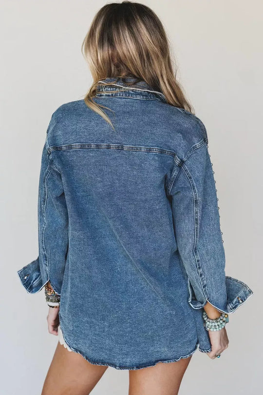 Another view: Rivet Embellished Western Style Regular Fit Long-Sleeve Denim Jacket